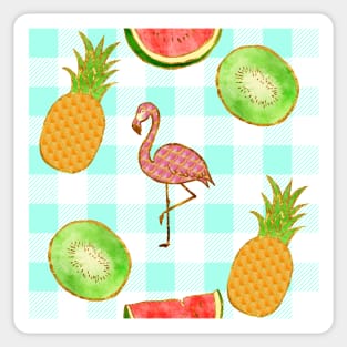 mint, blue, flamingo,  yellow, square, pineapple, banana, yellow, orange, juicy, fruit, glitter, gold, summer, pattern, funny, sunny Sticker